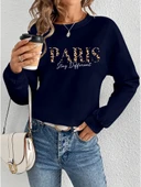 Kadın Uzun Kollu Bisiklet Yaka Desenli Viskon Iki Iplik Bluz thumbnail 1