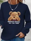 Kadın Uzun Kollu Bisiklet Yaka Ayıcık Desenli Viskon Iki Iplik Bluz thumbnail 2