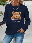 Kadın Uzun Kollu Bisiklet Yaka Ayıcık Desenli Viskon Iki Iplik Bluz thumbnail 1