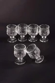LitaeTrend Ayaklı Kahve Yanı Bardağı Kristal Kesim Shot Bardak 7cm x 4 cm 6 Lı Set thumbnail 1
