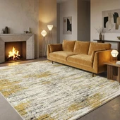 Krem Hardal Sarısı Salon Halısı Modern Dokulu Dijital Baskılı Kaymaz Tabanlı Halı thumbnail 1