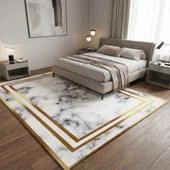 Beyaz Altın Mermer Desenli Halı Dijital Baskılı Kaymaz Tabanlı Salon Halısı thumbnail 2