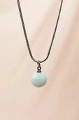 LitaeTrend Kalsedon Doğal Taşı Zincirli El Yapımı Kolye Uç: 1,5 cm Zincir: 20 cm Kutulu thumbnail 3
