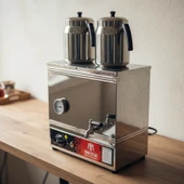 Han Çelik Çift Demlikli Endüstriyel Elektrikli Çay Kazanı - Sıcaklık Göstergeli - Demlik Hediyeli thumbnail 2