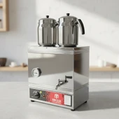 Han Çelik Çift Demlikli Endüstriyel Elektrikli Çay Kazanı - Sıcaklık Göstergeli - Demlik Hediyeli thumbnail 3