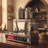 Han Çelik Çift Demlikli Pleytli Endüstriyel Elektrikli Çay Kazanı - Sıcaklık Göstergeli - Demlik Hediyeli thumbnail 2