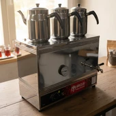 Han Çelik Üç Demlikli Endüstriyel Elektrikli Çay Kazanı - Sıcaklık Göstergeli - Demlik Hediyeli thumbnail 4