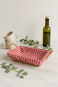 Hasır Ekmek Sepeti Kırmızı Beyaz Kareli Kumaşlı Dikdörtgen Dekoratif Kahvaltı Sepeti thumbnail 4
