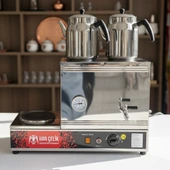 Han Çelik Çift Demlikli Pleytli Endüstriyel Elektrikli Çay Kazanı - Sıcaklık Göstergeli - Demlik Hediyeli thumbnail 1