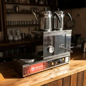 Han Çelik Çift Demlikli Pleytli Endüstriyel Elektrikli Çay Kazanı - Sıcaklık Göstergeli - Demlik Hediyeli thumbnail 3