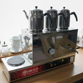 Han Çelik Üç Demlikli Pleytli Endüstriyel Elektrikli Çay Kazanı - Sıcaklık Göstergeli - Demlik Hediyeli thumbnail 4