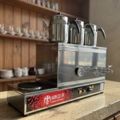 Han Çelik Üç Demlikli Pleytli Endüstriyel Elektrikli Çay Kazanı - Sıcaklık Göstergeli - Demlik Hediyeli thumbnail 3