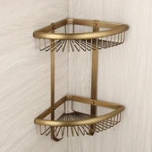 Antika Pirinç Görünümlü Köşe Banyo Rafı thumbnail 1