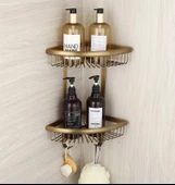 Antika Pirinç Görünümlü Köşe Banyo Rafı thumbnail 3