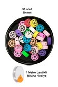 LitaeTrend 30 Adet 10 mm Polimer Kil Fimo Boncuk Takı Bileklik + 1 Metre Lastikli Misina Hediye - Renkli Çiçek thumbnail 1