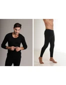 Hasyün Erkek %61 Siyah Yün Uzun Kollu Fanila Atlet Ve Uzun Don İçlik Takım 4001/4002- 1 Set  Siyah M thumbnail 1