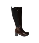 YAZKIŞ Kadın Siyah kahverengi Rugan Arkası Lastlikli 6cm Kalın Topuklu Çizme thumbnail 2