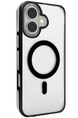 iPhone 16 Gleam PC Sert Magsafe Kılıf - Şeffaf-Siyah thumbnail 1