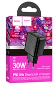 Hoco. CS23A Sunlight 30W 1 Adet Type-C ve 1 Adet USB 3.0 QC Çıkışlı PD Hızlı Şarj Aleti - Siyah thumbnail 6