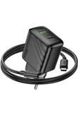 Hoco. CS25A Rico 20W 1 Adet Type-C ve 1 Adet USB 3.0 QC Çıkışlı Ekstra Type-C to Type-C Kablolu PD Hızlı Şarj Aleti - Siyah thumbnail 10