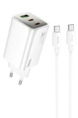 Hoco. N49 Glorious 2 Adet Type-C ve 1 Adet USB Çıkışlı Ekstra Type-C to Type-C Kablolu 65W PD Hızlı Şarj Aleti - Beyaz thumbnail 6