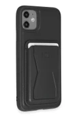iPhone 11 Kılıf HD Deri Luxury Magnet Kartvizitli Kapak - Siyah thumbnail 5