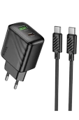 Hoco. CS25A Rico 20W 1 Adet Type-C ve 1 Adet USB 3.0 QC Çıkışlı Ekstra Type-C to Type-C Kablolu PD Hızlı Şarj Aleti - Siyah thumbnail 7