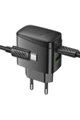Hoco. CS61A Bright 30W 1 Adet Type-C ve 1 Adet USB 3.0 QC Çıkışlı Ekstra Type-C to Type-C Kablolu PD Hızlı Şarj Aleti - Siyah thumbnail 3