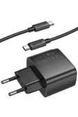 Hoco. CS61A Bright 30W 1 Adet Type-C ve 1 Adet USB 3.0 QC Çıkışlı Ekstra Type-C to Type-C Kablolu PD Hızlı Şarj Aleti - Siyah thumbnail 5