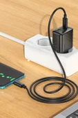 Hoco. CS25A Rico 20W 1 Adet Type-C ve 1 Adet USB 3.0 QC Çıkışlı Ekstra Type-C to Type-C Kablolu PD Hızlı Şarj Aleti - Siyah thumbnail 5