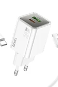 Hoco. N46 Glorious 1 Adet Type-C ve 1 Adet USB Çıkışlı Ekstra Type-C to Type-C Kablolu 20W PD Hızlı Şarj Aleti - Beyaz thumbnail 1
