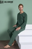Gd Goldoremi Erkek Düğmeli Yaka Şerit Detaylı Düğmeli Yaka Uzun Kollu Pijama Takım thumbnail 1