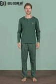 Gd Goldoremi Erkek Düğmeli Yaka Şerit Detaylı Düğmeli Yaka Uzun Kollu Pijama Takım thumbnail 2