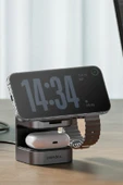 MagCube 3in1 Katlanabilir 15W Telefon Saat Airpods Masaüstü Hızlı Şarj Standı - Koyu Gri thumbnail 8