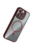 Apple iPhone 14 Pro Max Remim Lensli Magsafe Standlı Kapak - Bordo thumbnail 3
