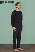 Gd Goldoremi Erkek Düğmeli Yaka Şerit Detaylı Düğmeli Yaka Uzun Kollu Pijama Takım thumbnail 7