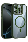 Apple iPhone 14 Pro Max Remim Lensli Magsafe Standlı Kapak - Koyu Yeşil thumbnail 1