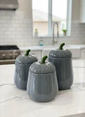 3'LÜ KAPAKLI BAL KABAK KAVANOZ SETİ ANTRASİT PUMPKIN SERİSİ SERAMİK 500, 750 ve 1000 ML thumbnail 2