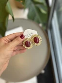 LitaeTrend Taşlı Küpe - Bordo thumbnail 2