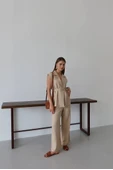 Keten yelek pantolon takım bej pt thumbnail 3