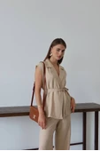 Keten yelek pantolon takım bej pt thumbnail 7