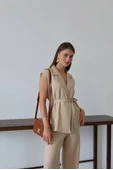 Keten yelek pantolon takım bej pt thumbnail 2