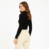 Kadın Tam Boğazlı Fitilli Likrali Koşkorse Badi - Siyah thumbnail 3