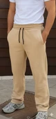 Erkek Üç iplik Kışlık Pamuklu Ovarsize Bağcıklı Düz Paça Cepli Eşofman Altı Spor Rahat Model - Bej thumbnail 1
