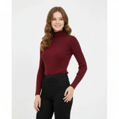 Kadın Tam Boğazlı Fitilli Likrali Koşkorse Badi - Bordo thumbnail 2