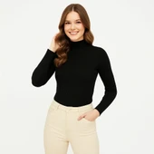 Kadın Tam Boğazlı Fitilli Likrali Koşkorse Badi - Siyah thumbnail 1