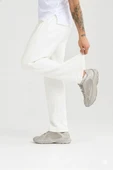 Erkek Üç iplik Kışlık Pamuklu Ovarsize Bağcıklı Düz Paça Cepli Eşofman Altı Spor Rahat Model - Beyaz thumbnail 4