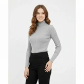 Kadın Tam Boğazlı Fitilli Likrali Koşkorse Badi - Gri thumbnail 1