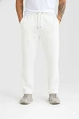 Erkek Üç iplik Kışlık Pamuklu Ovarsize Bağcıklı Düz Paça Cepli Eşofman Altı Spor Rahat Model - Beyaz thumbnail 3