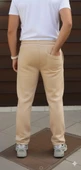 Erkek Üç iplik Kışlık Pamuklu Ovarsize Bağcıklı Düz Paça Cepli Eşofman Altı Spor Rahat Model - Bej thumbnail 2
